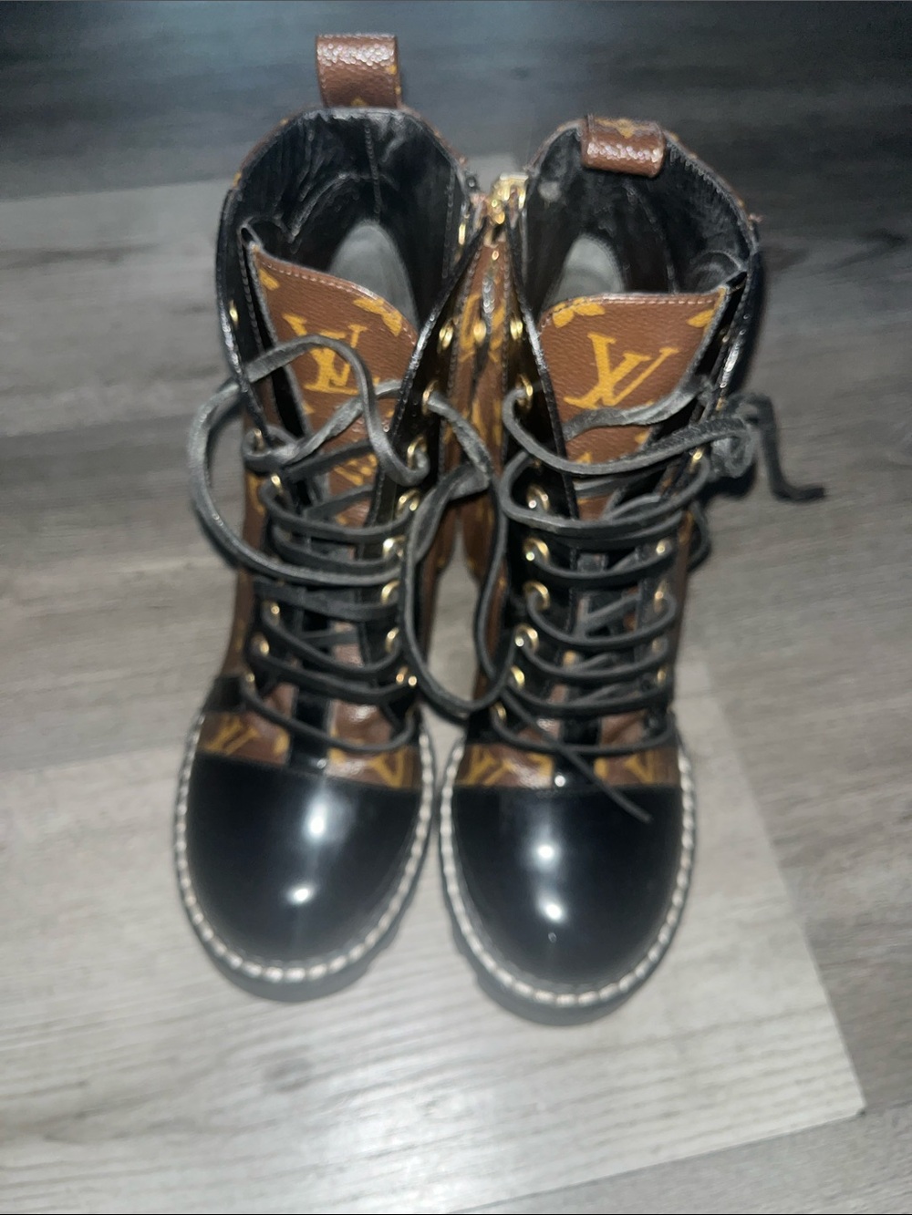 Luxury-Inspired Lace-Up Combat Boots in Brown and Black